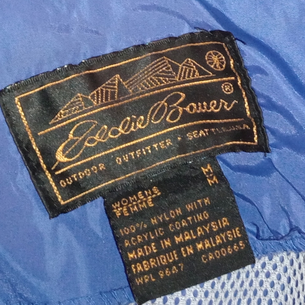 Eddie Bauer Windbreaker Jacket, Hide-A Hood/water resistant/ZipUp/Pckts, blue, M - Picture 2 of 12
